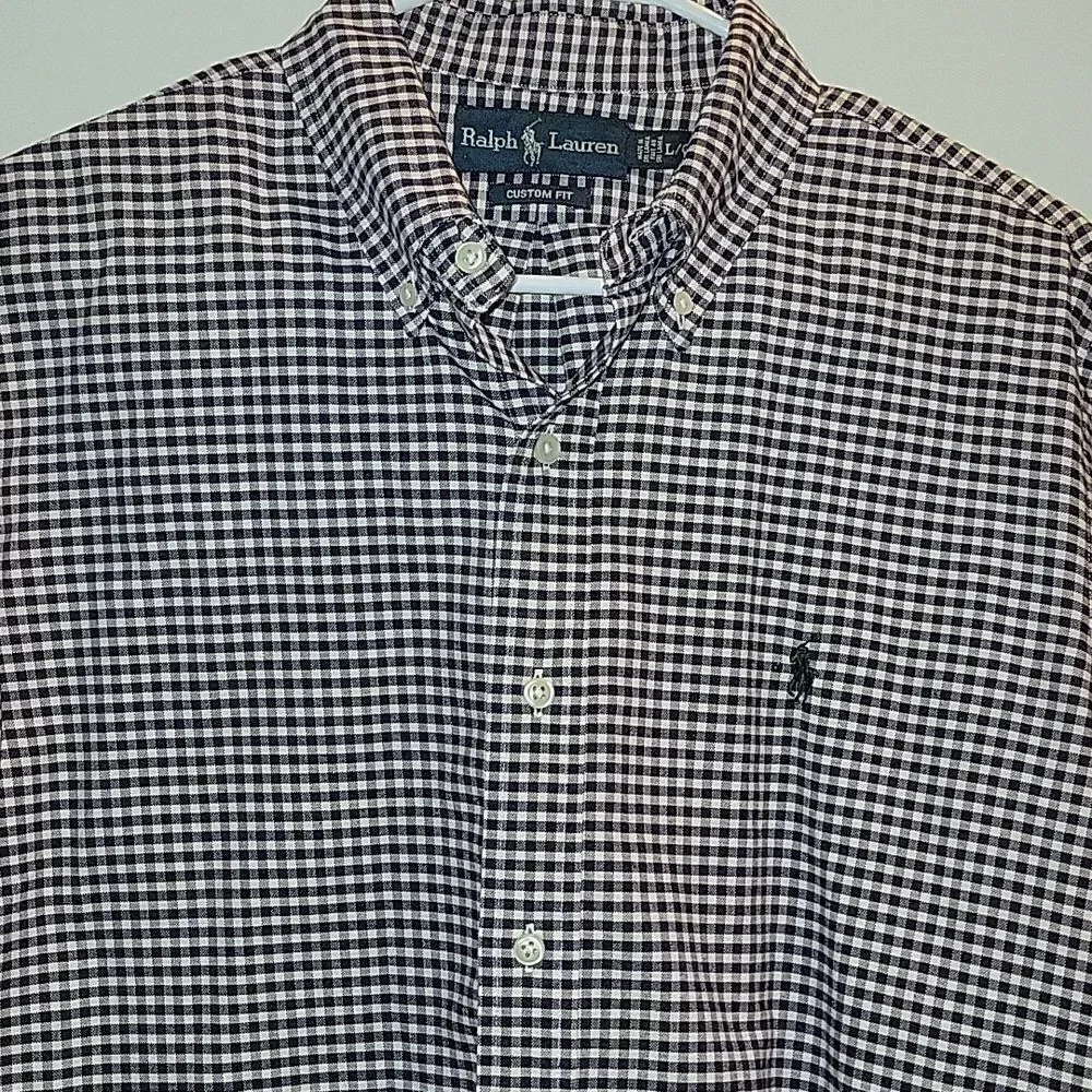 Ralph Lauren Purple Plaid Gingham Custom fit Button Down Shirt Size L